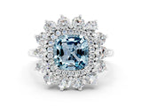 White gold Cushion Cut Aquamarine Floral Double Halo Engagement Ring with Prong Setting_36