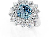 White gold Cushion Cut Aquamarine Floral Double Halo Engagement Ring with Prong Setting_37