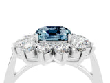 White gold Cushion Cut Aquamarine Floral Double Halo Engagement Ring with Prong Setting_88