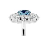 White gold Cushion Cut Aquamarine Floral Double Halo Engagement Ring with Prong Setting_89
