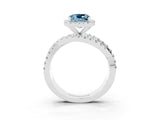 White gold Cushion Cut Aquamarine Halo Ring with Round Split Shank and Prong Setting_63
