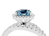 White gold Cushion Cut Aquamarine Halo Ring with Round Split Shank and Prong Setting_64