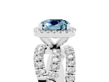 White gold Cushion Cut Aquamarine Halo Ring with Round Split Shank and Prong Setting_65