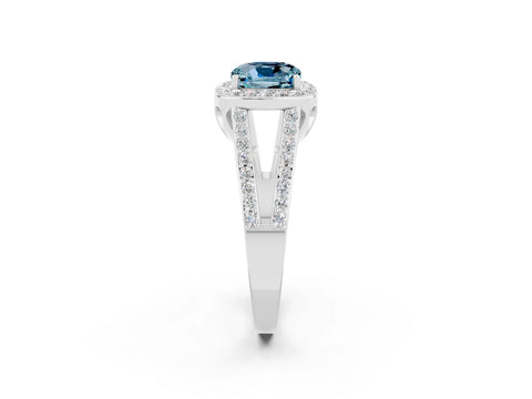 White gold Cushion Cut Aquamarine Halo Ring with Split Shank U-Prong Band and Four-Prong Setting_2