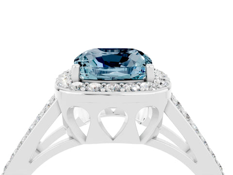 White gold Cushion Cut Aquamarine Halo Ring with Split Shank U-Prong Band and Four-Prong Setting_4