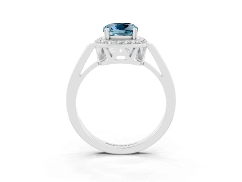 White gold Cushion Cut Aquamarine Halo Ring with Split Shank and Four-Prong Setting_10