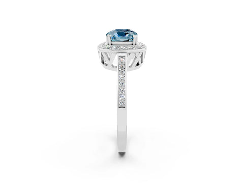 White gold Cushion Cut Aquamarine Halo Ring with Split Shank and Four-Prong Setting_14