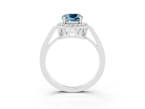 White gold Cushion Cut Aquamarine Halo Ring with Split Shank and Four-Prong Setting_15