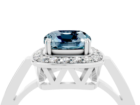 White gold Cushion Cut Aquamarine Halo Ring with Split Shank and Four-Prong Setting_16