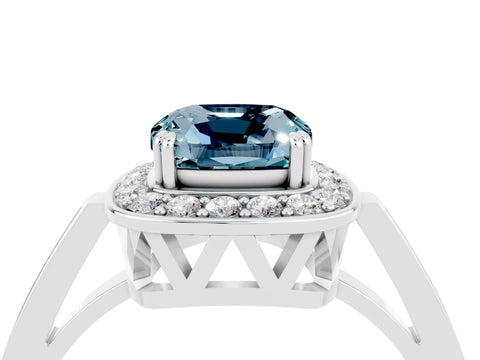 White gold Cushion Cut Aquamarine Halo Ring with Split Shank and Four-Prong Setting_22