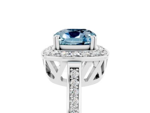 White gold Cushion Cut Aquamarine Halo Ring with Split Shank and Four-Prong Setting_23