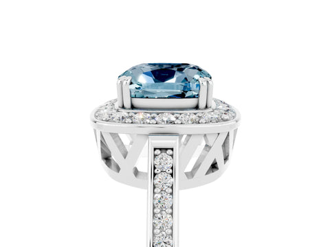 White gold Cushion Cut Aquamarine Halo Ring with Split Shank and Four-Prong Setting_5