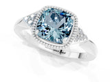 White gold Cushion Cut Aquamarine Halo Ring with Tapered Band and Four-Prong Setting_1