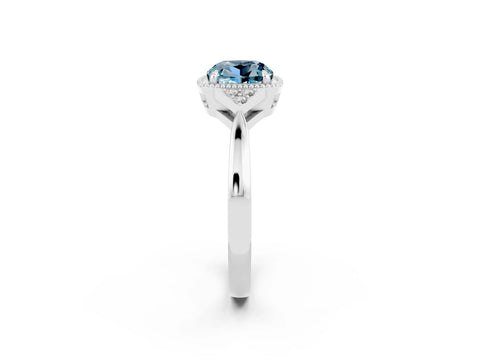White gold Cushion Cut Aquamarine Halo Ring with Tapered Band and Four-Prong Setting_2