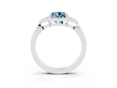 White gold Cushion Cut Aquamarine Halo Ring with Tapered Band and Four-Prong Setting_3
