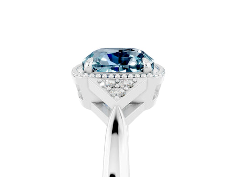 White gold Cushion Cut Aquamarine Halo Ring with Tapered Band and Four-Prong Setting_5