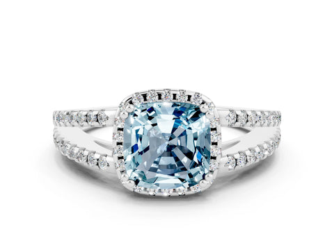 White gold Cushion Cut Aquamarine Halo Split Shank Engagement Ring_12