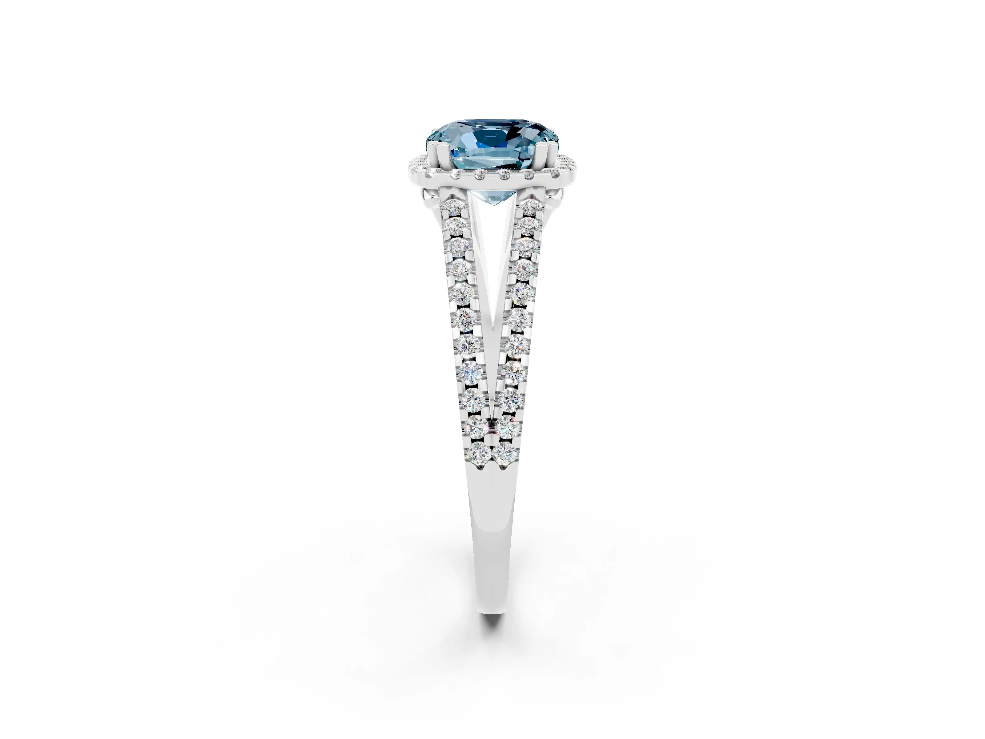 White gold Cushion Cut Aquamarine Halo Split Shank Engagement Ring_14