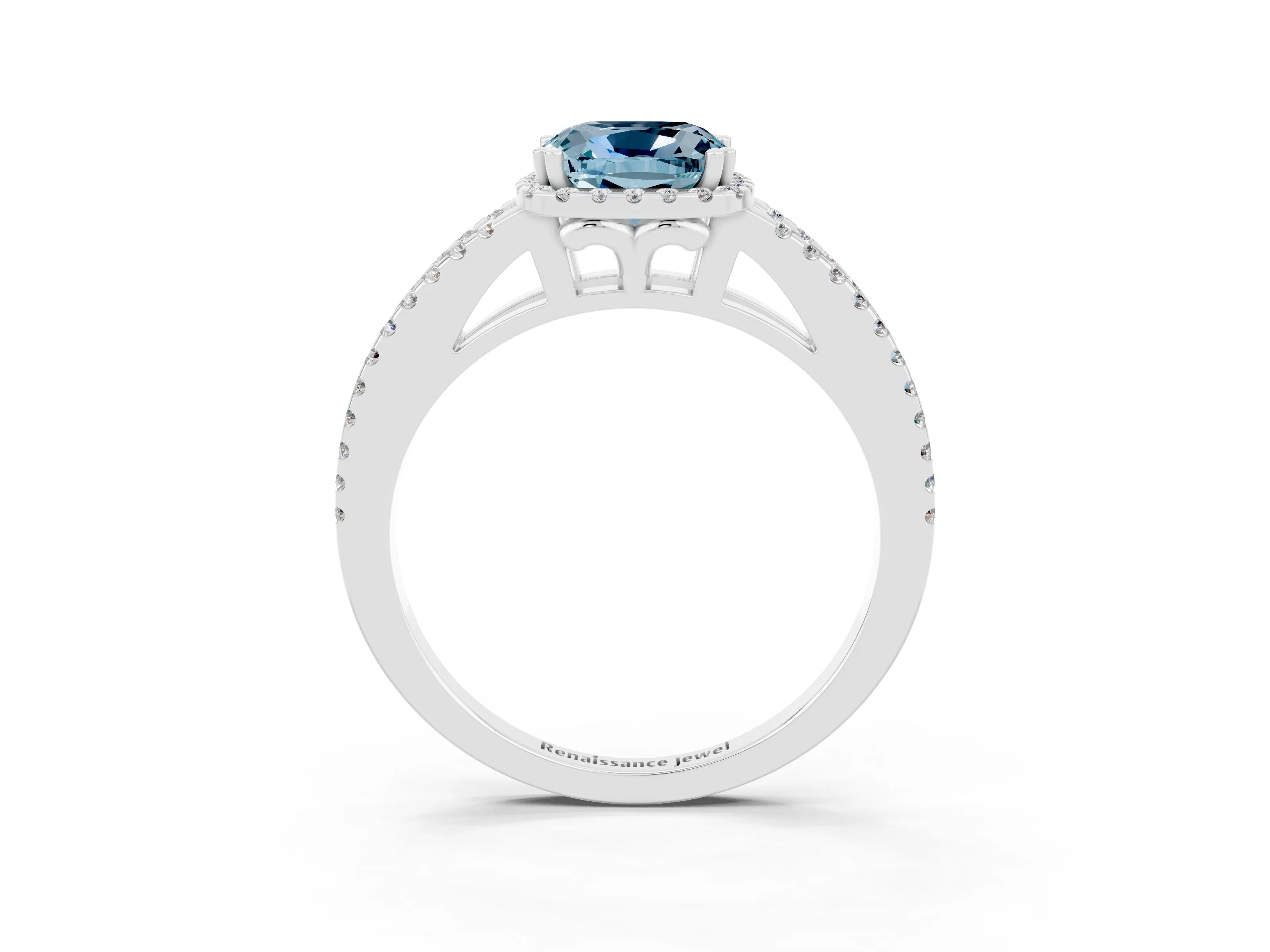 White gold Cushion Cut Aquamarine Halo Split Shank Engagement Ring_15