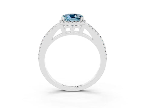 White gold Cushion Cut Aquamarine Halo Split Shank Engagement Ring_15