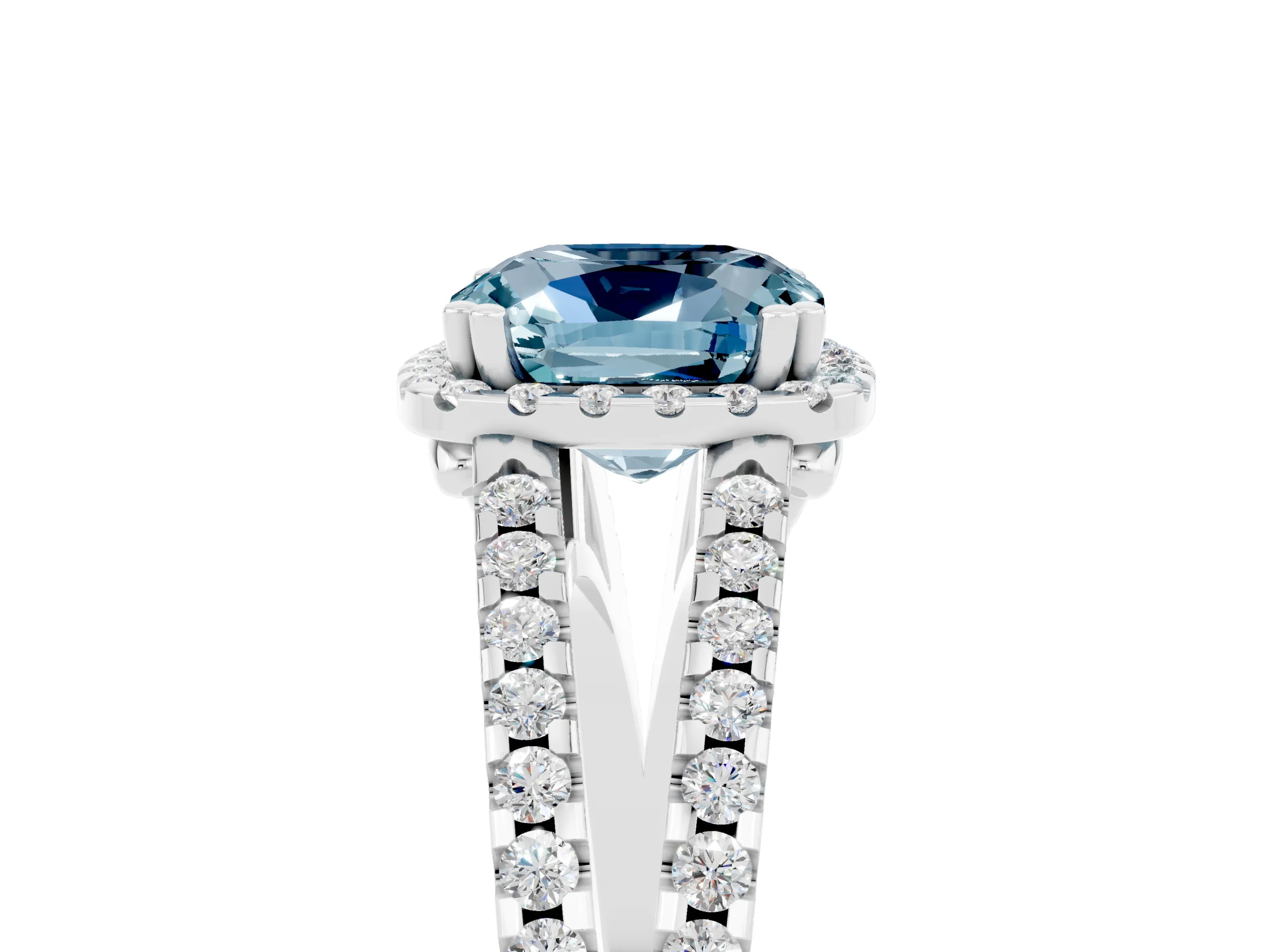 White gold Cushion Cut Aquamarine Halo Split Shank Engagement Ring_17