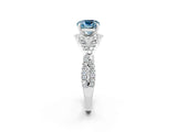 White gold Cushion Cut Aquamarine Halo Twist Band Solitaire Prong Setting Ring_2