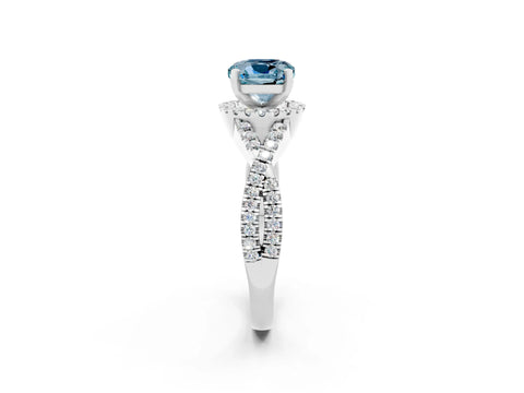 White gold Cushion Cut Aquamarine Halo Twist Band Solitaire Prong Setting Ring_2