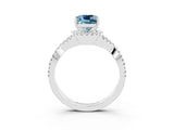 White gold Cushion Cut Aquamarine Halo Twist Band Solitaire Prong Setting Ring_3