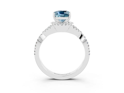 White gold Cushion Cut Aquamarine Halo Twist Band Solitaire Prong Setting Ring_3
