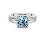 White gold Cushion Cut Aquamarine Milgrain Pavé Engagement Ring with Four-Prong Setting_12