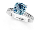 White gold Cushion Cut Aquamarine Milgrain Pavé Engagement Ring with Four-Prong Setting_13