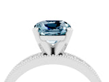 White gold Cushion Cut Aquamarine Milgrain Pavé Engagement Ring with Four-Prong Setting_16
