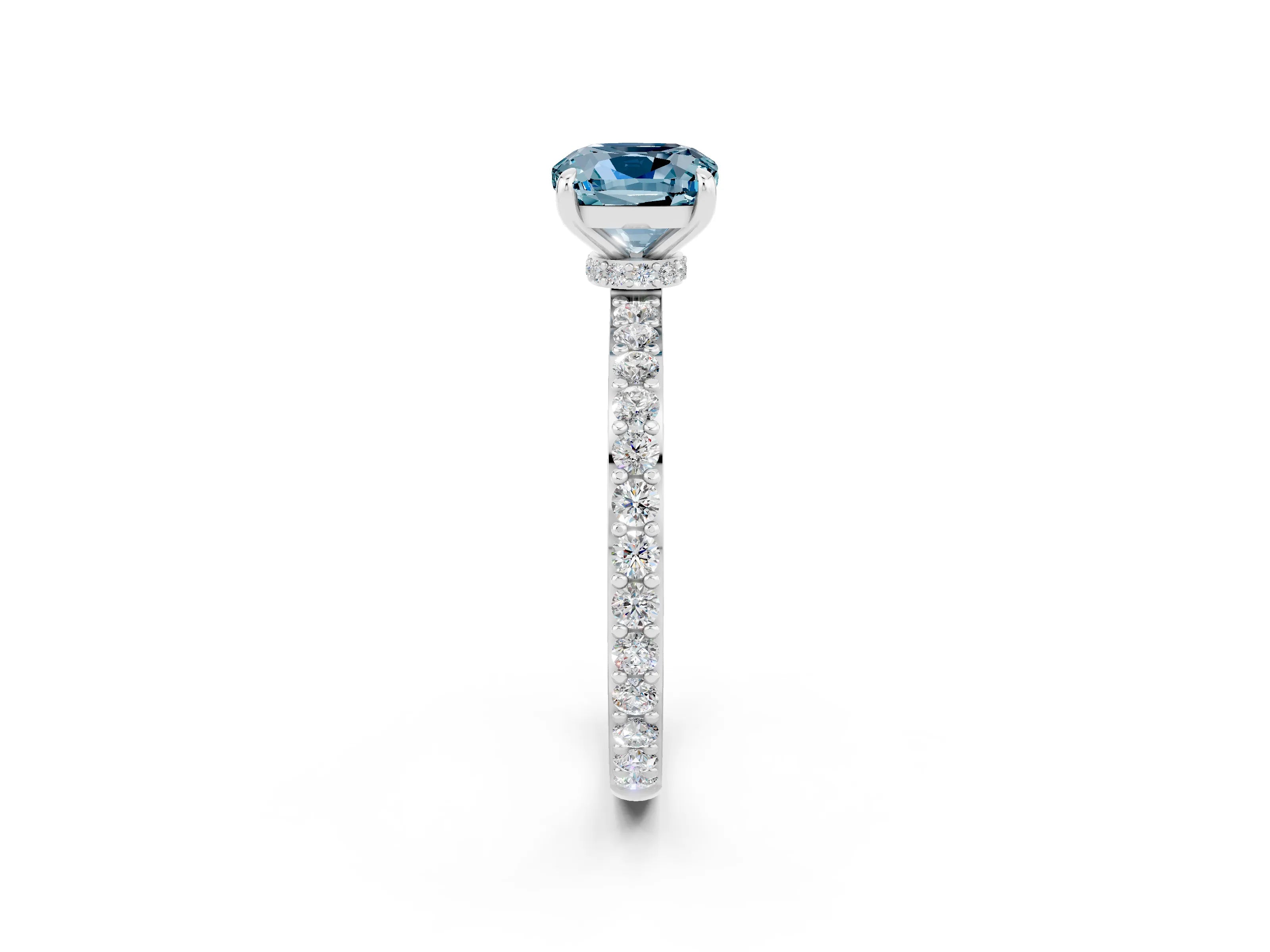 White gold Cushion Cut Aquamarine Pavé Engagement Ring with Round  Accents and Prong Setting_26