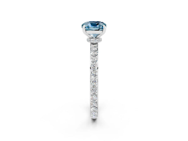Platinum Cushion Cut Aquamarine Pavé Engagement Ring with Round  Accents and Prong Setting