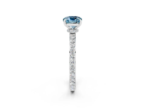 White gold Cushion Cut Aquamarine Pavé Engagement Ring with Round  Accents and Prong Setting_26