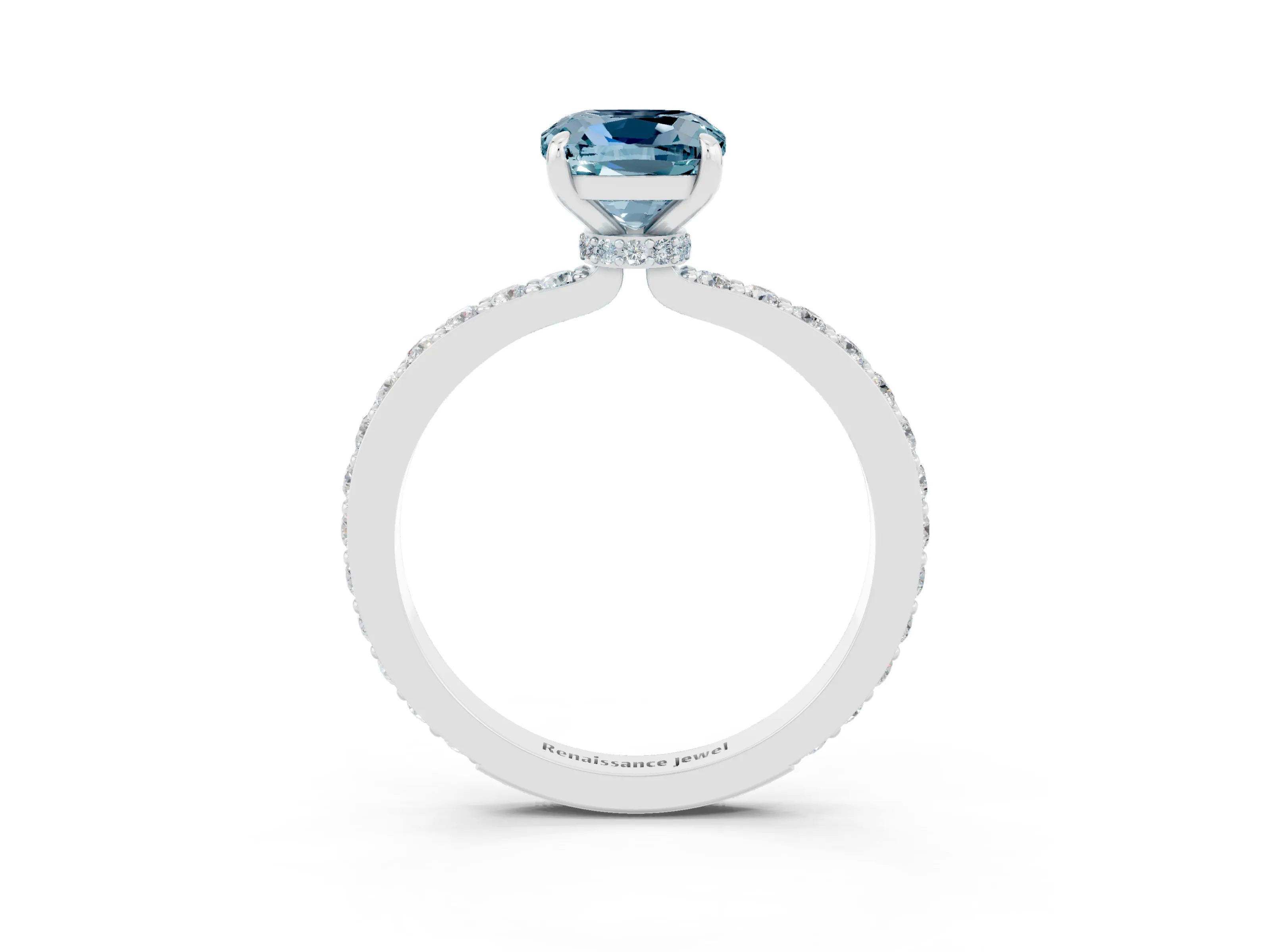 White gold Cushion Cut Aquamarine Pavé Engagement Ring with Round  Accents and Prong Setting_27