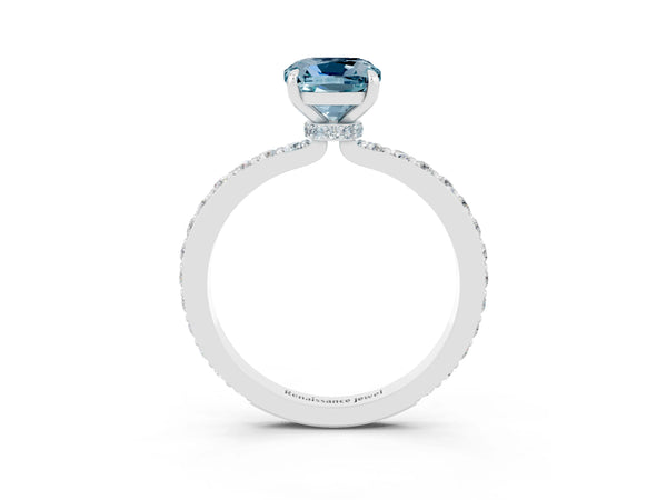 Platinum Cushion Cut Aquamarine Pavé Engagement Ring with Round  Accents and Prong Setting