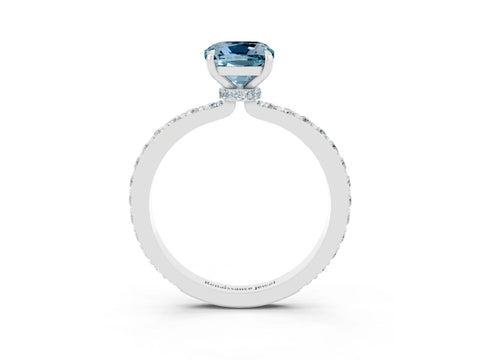 White gold Cushion Cut Aquamarine Pavé Engagement Ring with Round  Accents and Prong Setting_27