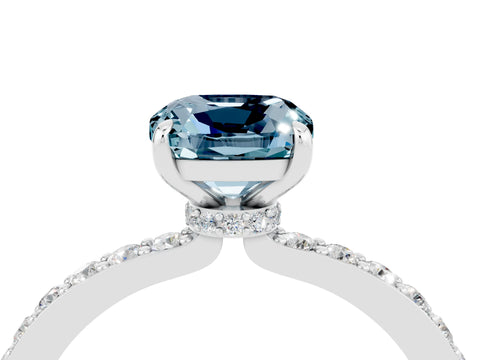 White gold Cushion Cut Aquamarine Pavé Engagement Ring with Round  Accents and Prong Setting_28