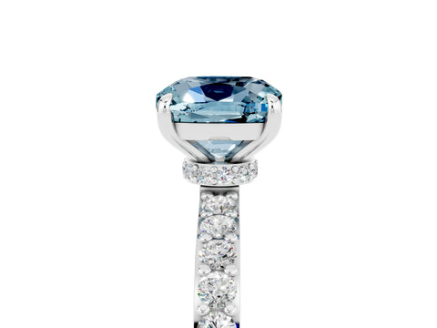 White gold Cushion Cut Aquamarine Pavé Engagement Ring with Round  Accents and Prong Setting_29