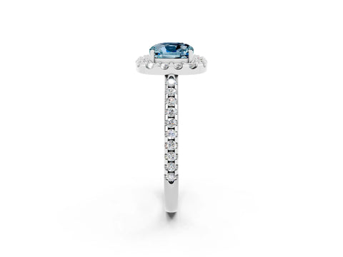 White gold Cushion Cut Aquamarine Pavé Halo Ring with Four-Prong Setting_14