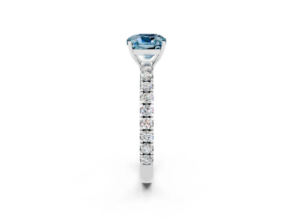 White gold Cushion Cut Aquamarine Pavé Solitaire Engagement Ring with Four-Prong Setting