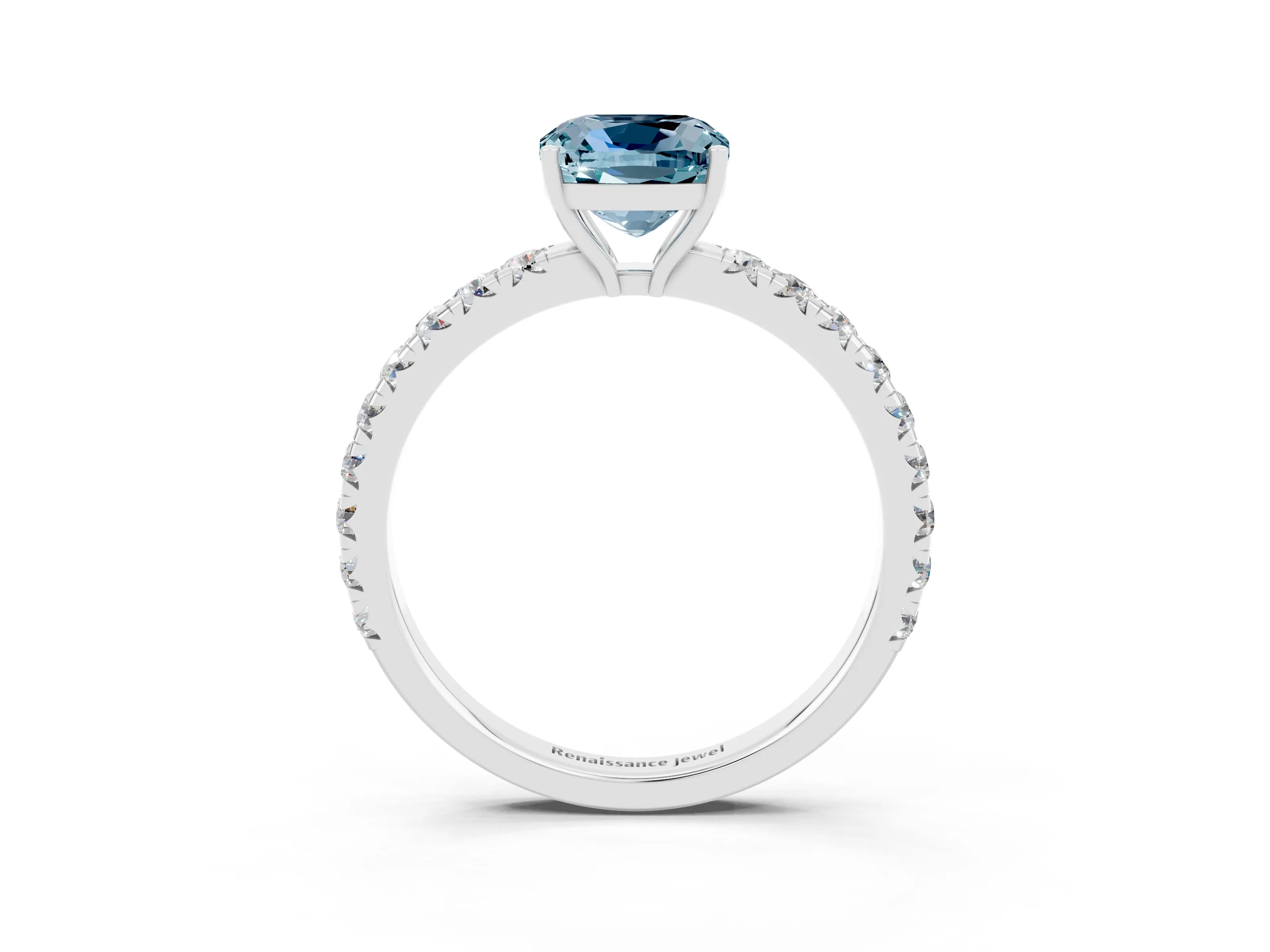 White gold Cushion Cut Aquamarine Pavé Solitaire Engagement Ring with Four-Prong Setting_15