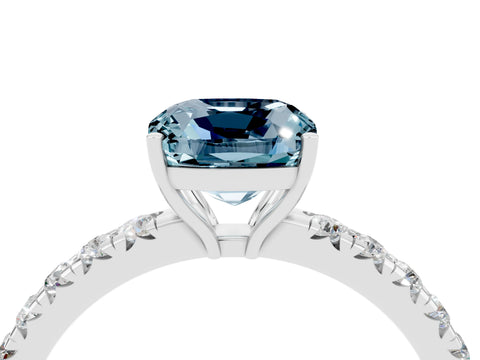 White gold Cushion Cut Aquamarine Pavé Solitaire Engagement Ring with Four-Prong Setting_16