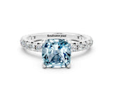 White gold Cushion Cut Aquamarine Pavé Solitaire Ring with Round Band and Prong Setting_36