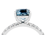 White gold Cushion Cut Aquamarine Pavé Solitaire Ring with Round Band and Prong Setting_40