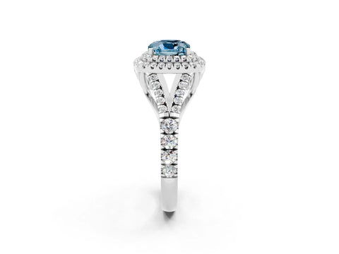 White gold Cushion Cut Aquamarine Pavé Split Shank Double Halo Engagement Ring_2