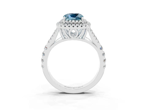 White gold Cushion Cut Aquamarine Pavé Split Shank Double Halo Engagement Ring_3