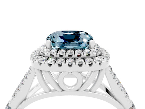 White gold Cushion Cut Aquamarine Pavé Split Shank Double Halo Engagement Ring_4