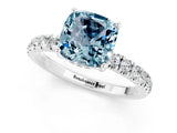 White gold Cushion Cut Aquamarine Pave Band Solitaire Ring with Four-Prong Setting_25